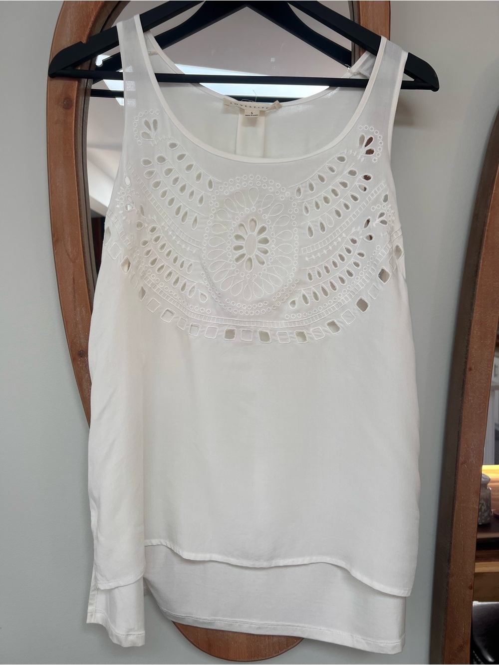 Women’s White Sleeveless Eyelet Yoke Tank Top